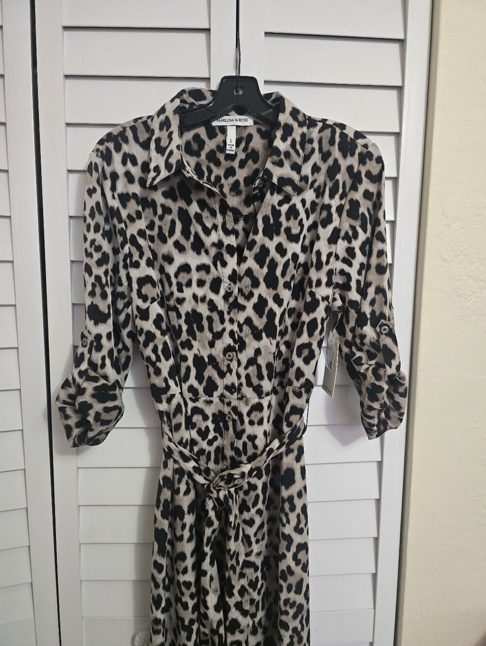 Cheetah Print Button Down Belted Shirt Dress - Picture 5 of 6